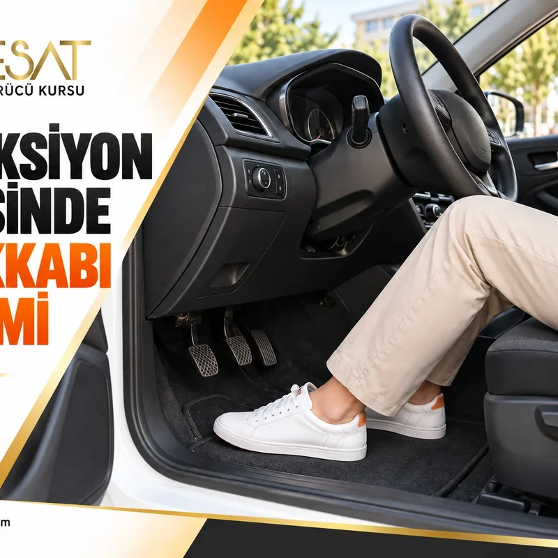 Park halindeki otomobilde direksiyon dersi ayakkabısı olarak giyilen düz tabanlı beyaz spor ayakkabılar