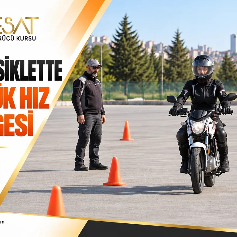 Kapalı eğitim alanında motosiklette düşük hız dengesi çalışan koruyucu ekipmanlı aday