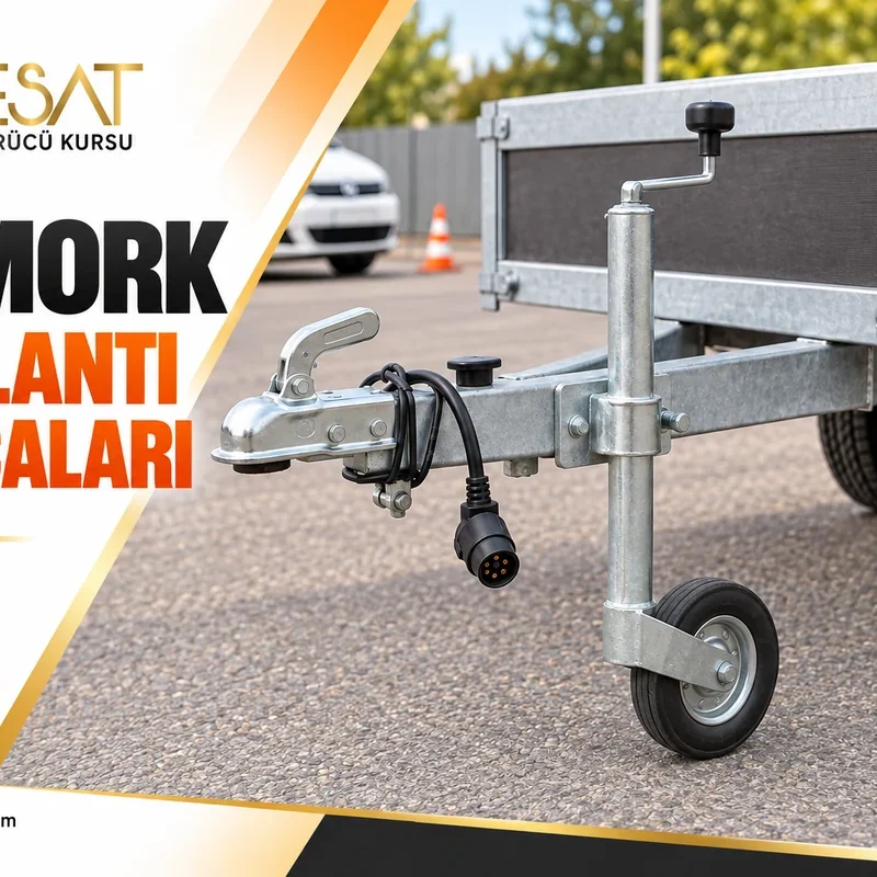 Sabit römorkun bağlantı parçaları, kaplin başlığı, elektrik fişi ve destek tekerleği