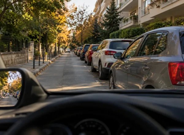 Parklı Araçların Yanından Dar Sokakta Güvenli Geçiş