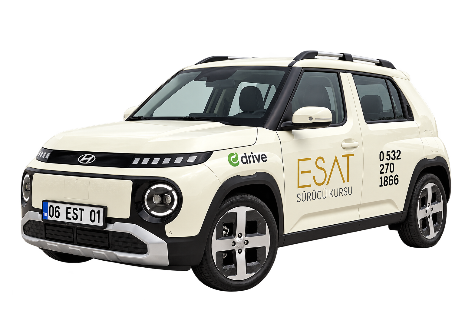 ESAT logolu Hyundai INSTER elektrikli otomobil, B sınıfı otomatik ehliyet